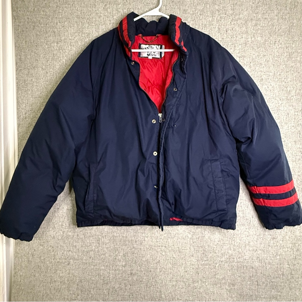 Vintage 80s 90s The Company Store Red/Navy‎ Down Puffer Jacket Large/XL Korea